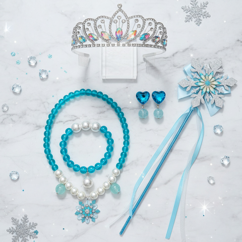 Elsa-Inspired Ice Blue Gown – Sequin Bodice & Snowflake Accents