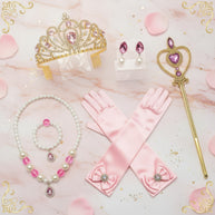 Aurora-Inspired Pink Gown – Gold Trim & Long Sleeves
