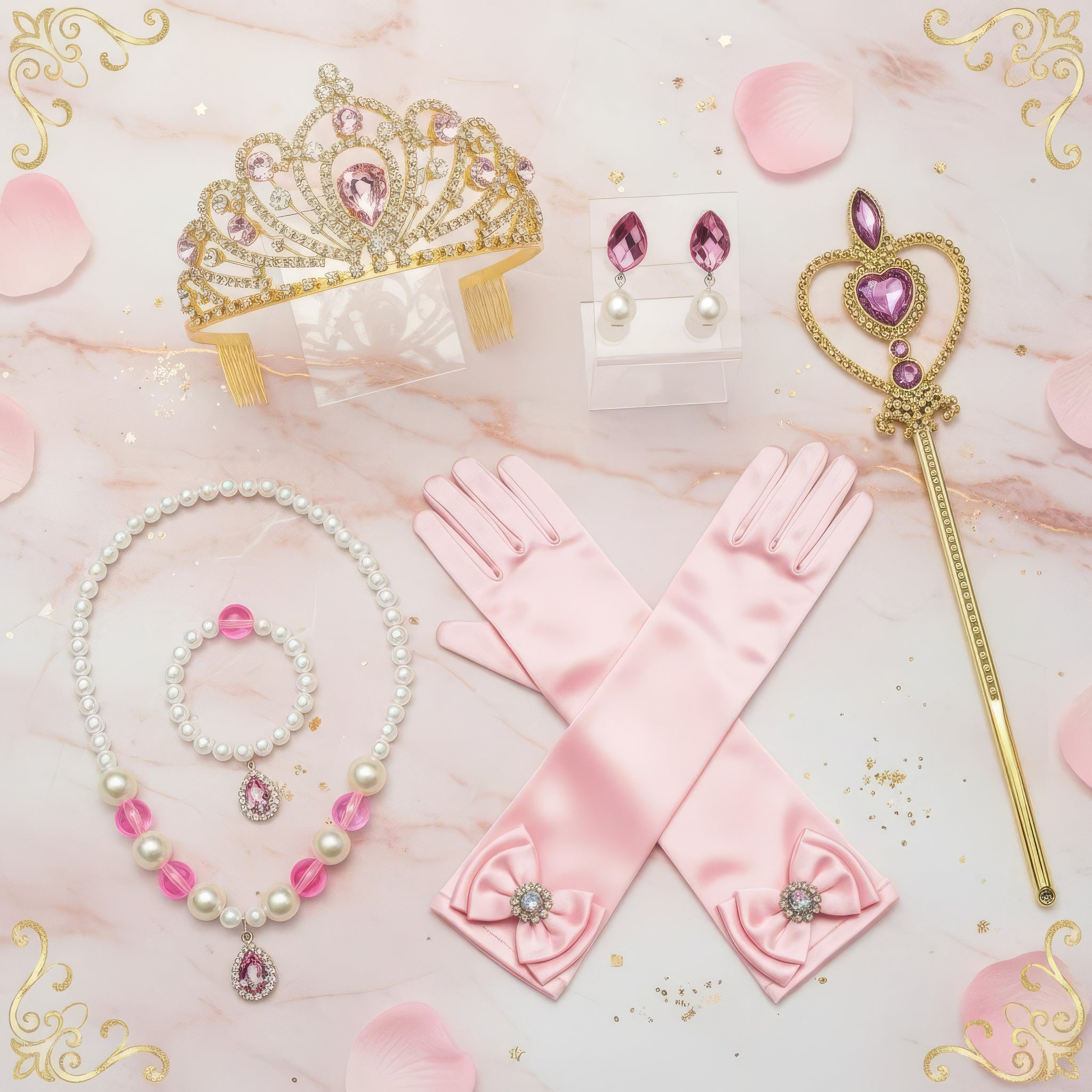 Aurora-Inspired Pink Gown – Gold Trim & Long Sleeves