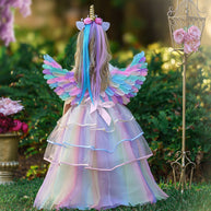 Rainbow Unicorn Princess Tutu Dress – Tulle Gown with Optional Pegasus Wings, Alicorn Headband & LED Light-Up Petticoat