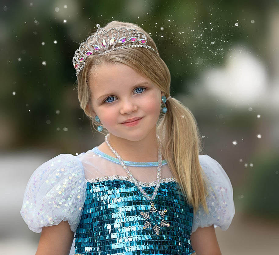 Elsa-Inspired Ice Queen Dress-Up Set for Girls – Glimmering Sequins Costume Gown with Detachable Snowflake Cape