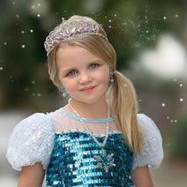 Elsa-Inspired Ice Queen Dress-Up Set for Girls – Glimmering Sequins Costume Gown with Detachable Snowflake Cape