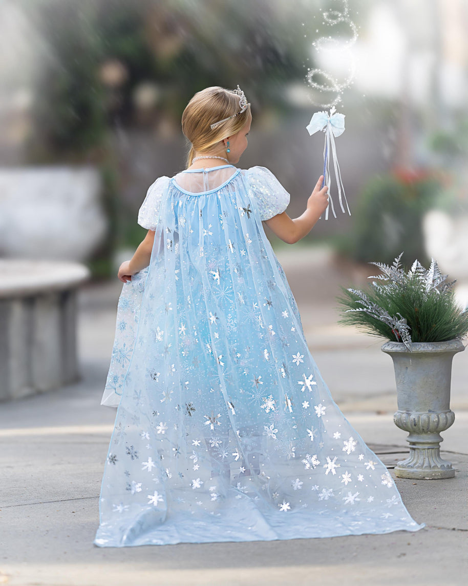 Elsa-Inspired Ice Queen Dress-Up Set for Girls – Glimmering Sequins Costume Gown with Detachable Snowflake Cape