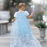 Elsa-Inspired Ice Queen Dress-Up Set for Girls – Glimmering Sequins Costume Gown with Detachable Snowflake Cape