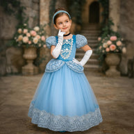 Cinderella-Inspired Blue Gown – Sequined Accents & Lace Bodice