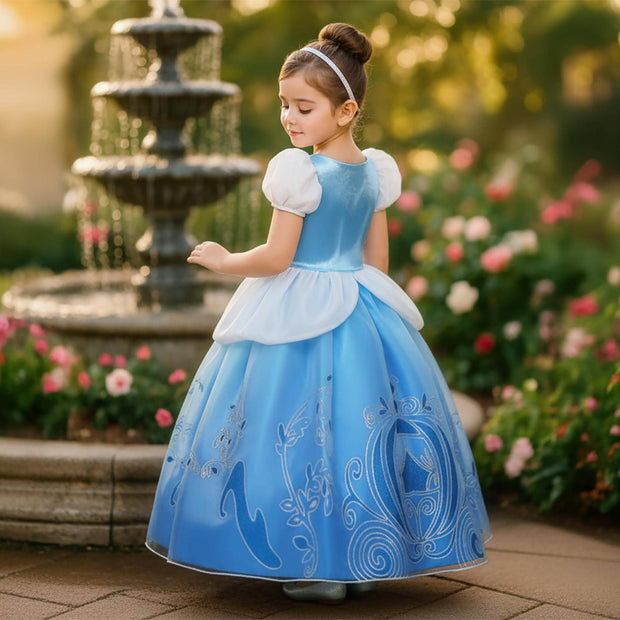 Cinderella Dress: Blue Ball Gown with Sequin Cape & Accessories