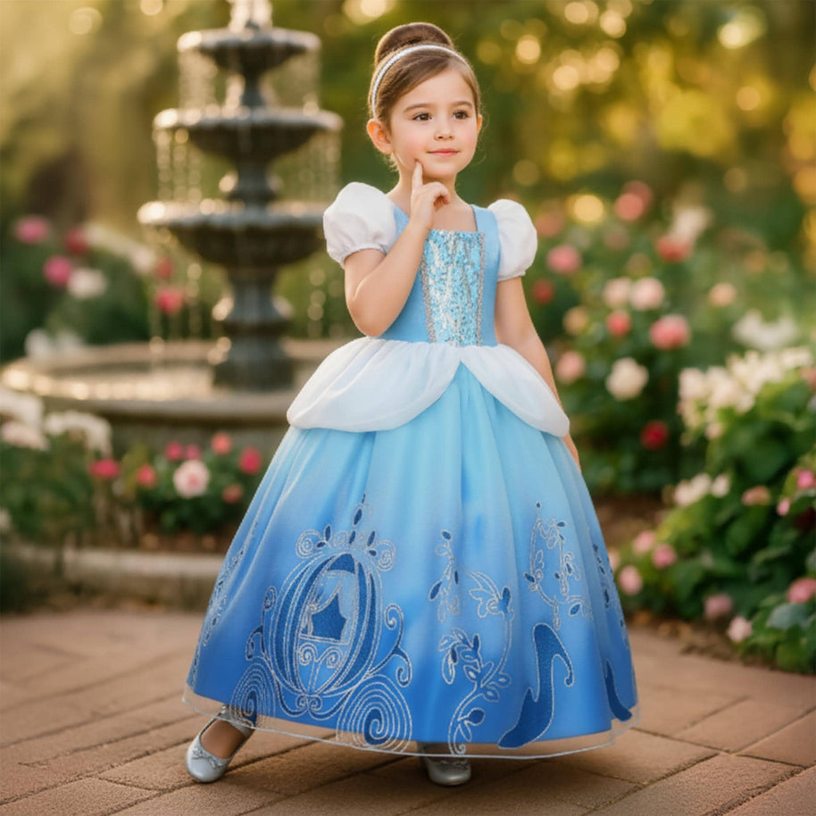 Cinderella Dress: Blue Ball Gown with Sequin Cape & Accessories