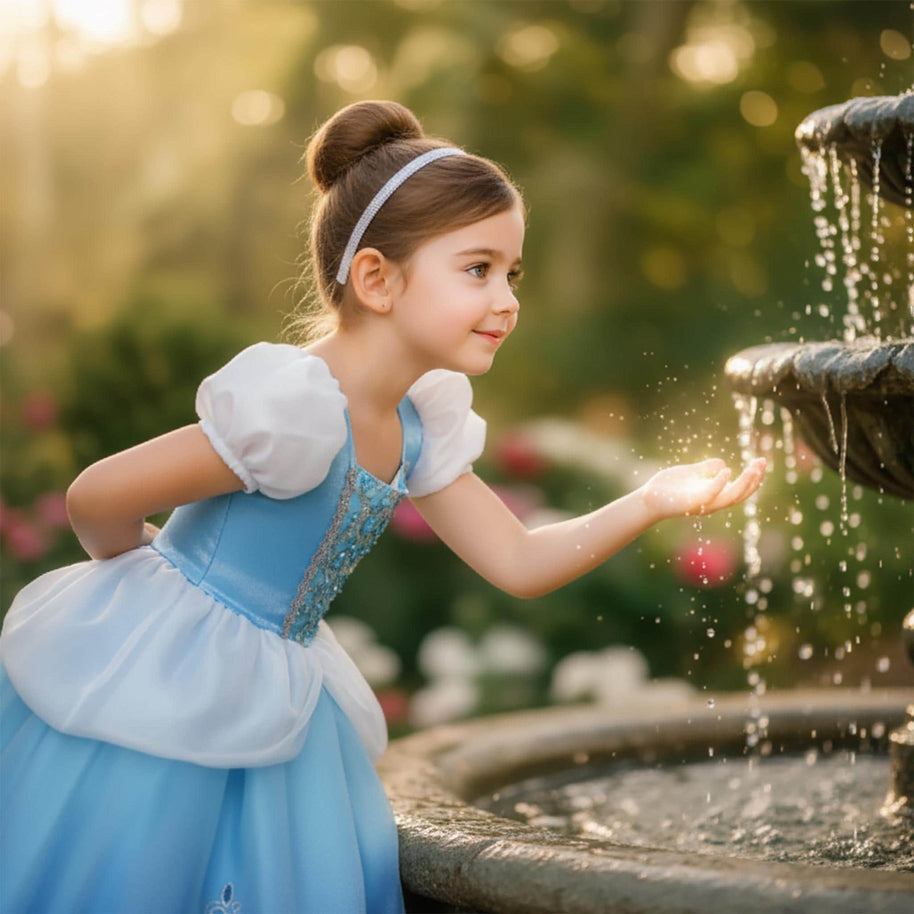 Cinderella Dress: Blue Ball Gown with Sequin Cape & Accessories