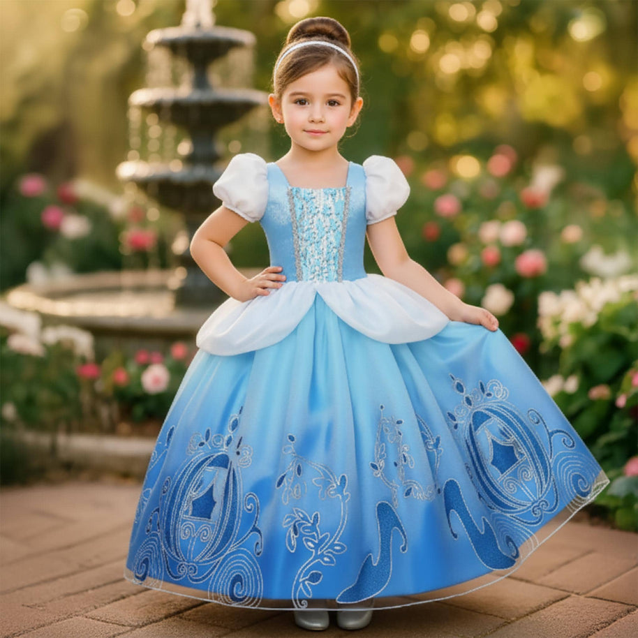 Cinderella Dress: Blue Ball Gown with Sequin Cape & Accessories