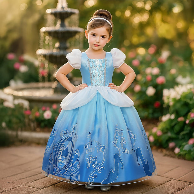 Cinderella Dress: Blue Ball Gown with Sequin Cape & Accessories