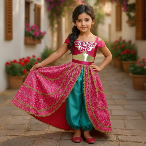 Jasmine-Inspired Princess Dress – Magenta & Teal Boutique Costume with Accessories for Birthdays, and Theme parks.