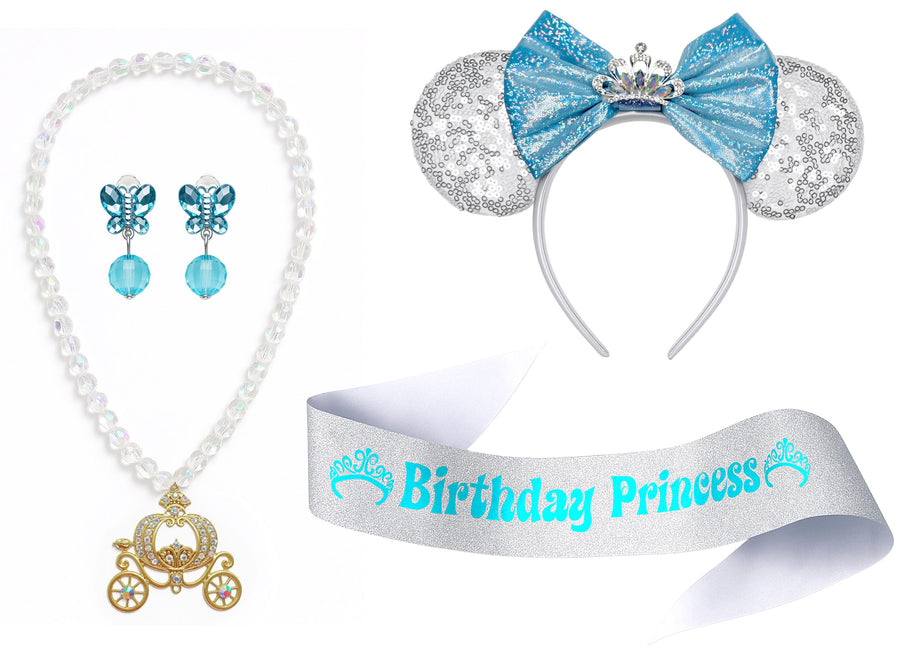 Cinderella-Inspired Blue Gown – Sequined Accents & Lace Bodice